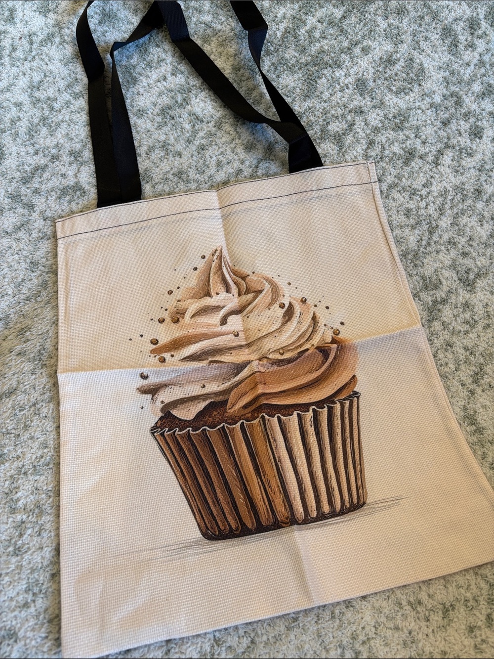Cappucino Cupcake with Sprinkles Poly Canvas Tote Bag NWT 13.5x15.75”